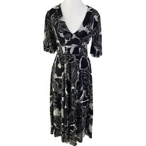 Fuzzi Dress L Black White Floral Flutter Sleeve Babydoll Whimsigoth Vtg Italy